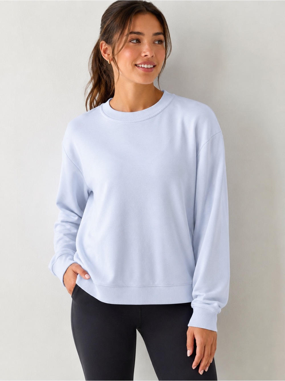 All in Motion Airy Sleek Ribbed Crewneck Sweatshirt Light Blue SIZE XL